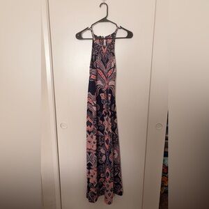 INC International Concepts Navy and Coral Paisley Maxi Dress
